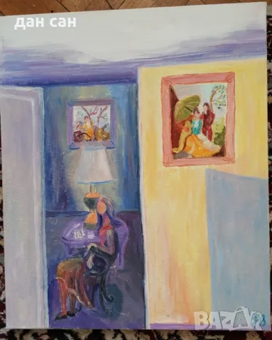 подписана датирана картина платно Франция 55х65 