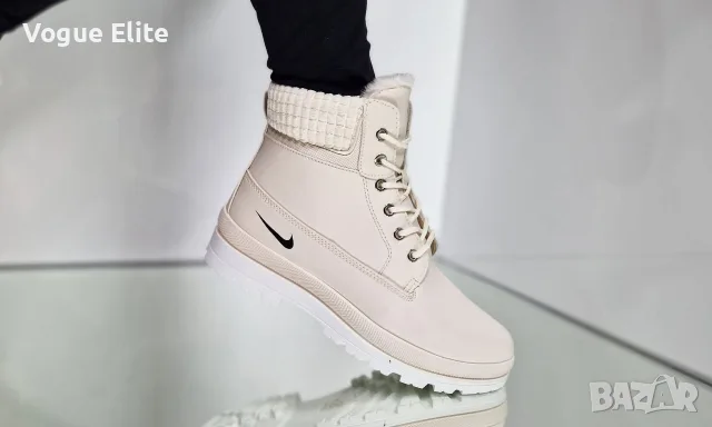 Дамски боти с пух Nike в бежаво , снимка 2 - Дамски боти - 56138574