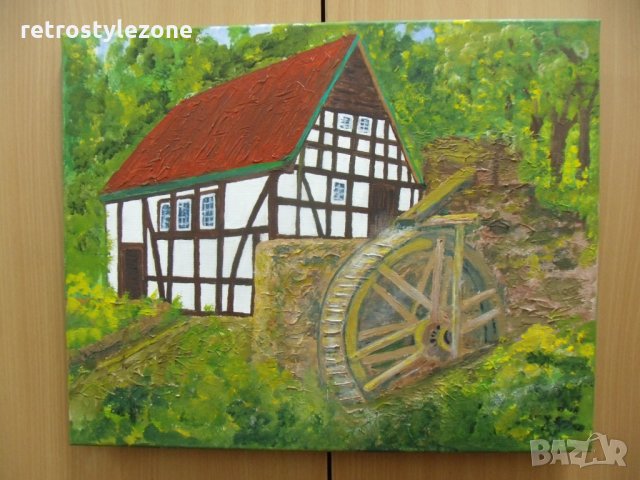 № 5849 стара картина   - масло,платно  - размер 50 / 40 см , снимка 2 - Други ценни предмети - 35188453