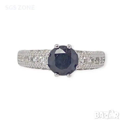 Сребърен Пръстен с Рубин или Сапфир, Заобиколен от Прозрачни Топази, снимка 5 - Пръстени - 50300380