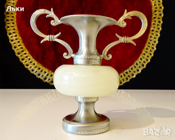 Посребрена амфора,ваза,свещник,бял оникс. , снимка 3 - Вази - 37369730