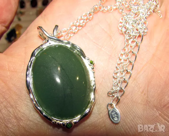 925 сребърно колие с камък хризопрас 28 карата подходящо за подарък, йога, медитация, снимка 1