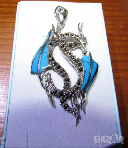 925 сребърно колие дракон с натурален тюркоаз, подходящ за подарък, снимка 1