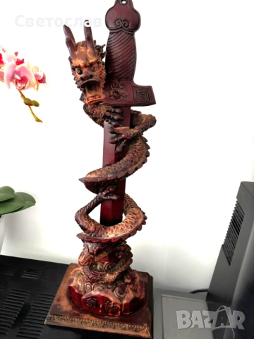 👉 🐉 Масивен китайски дракон с меч – 53 см, над 10 кг | Фън Шуй символ, снимка 3 - Антикварни и старинни предмети - 52792495