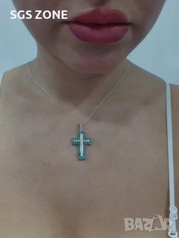 Сребърен кръст с рубин, изумруд или сапфир, снимка 11 - Колиета, медальони, синджири - 53029684