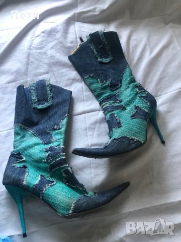 Дамски дънкови ботуши с естествена кожа, снимка 1