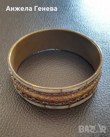 Винтидж гривна от месинг мед и седеф, снимка 2 - Гривни - 38122186