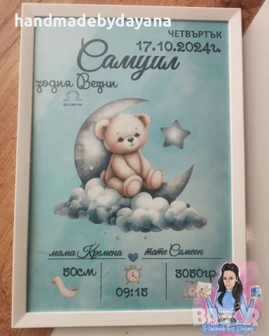 Бебешка визитка в рамка А4 на тема по избор , снимка 2 - Други - 51297055