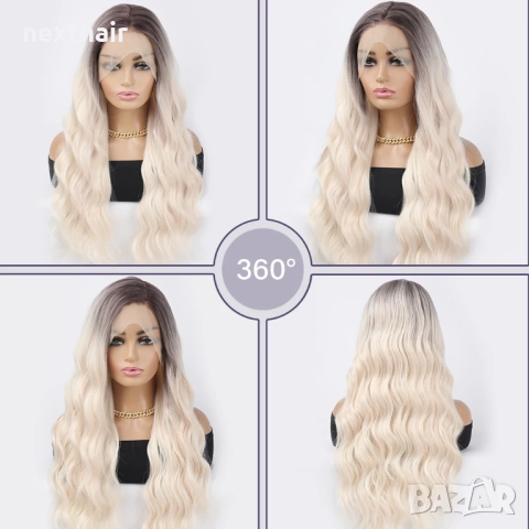 75 см Светло руса дантелена омбре перука с тъмни корени на път 13Х4, снимка 3 - Аксесоари за коса - 51836248