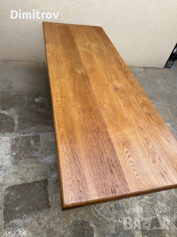 Масивна дъбова маса – 230 см, плот 6 см, снимка 3 - Маси - 53958821