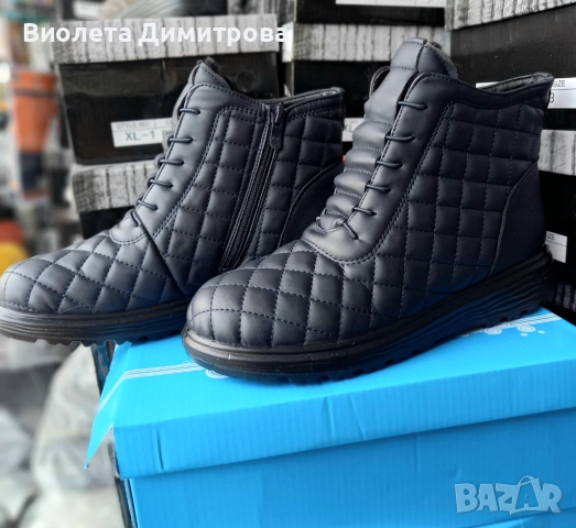 Тъмносини дамски боти на квадрати за широки крака 