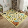 Детски килим за игра 120х160см - Светложълт килим с цветни къщички, противоплъзгащ и миещ се, снимка 4