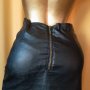 Steps S/M Черна кожена къса пола с джобове с цип , снимка 5