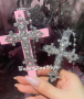 👑 💗Колие Уникат Викториански Готически Розов Дървен Кръст с Метална Орнаментика КОД 0237, снимка 3