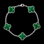 Van Cleef & Arpels VCA 5 Motifs Silver Green Malachite Vintage Alhambra Дамска Гривна, снимка 8