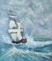 Кораб сред вълните маслена картина, снимка 1 - Картини - 38612377
