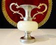 Посребрена амфора,ваза,свещник,бял оникс. , снимка 3