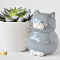 Котка - Кашпа за сукуленти / Подарък за дома / Керамична кашпа с котка , снимка 2 - Саксии и кашпи - 40513352