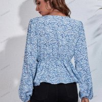 Дамска шифонена риза с карирана флорална щампа с V-образно деколте, 4цвята - 023, снимка 12 - Ризи - 39712876