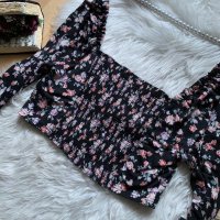 Кроп блуза с цветя, снимка 3 - Блузи с дълъг ръкав и пуловери - 42809503