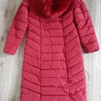 Дълго топло червено яке Elisabetta Franchi палто бордо, снимка 3 - Якета - 34110784
