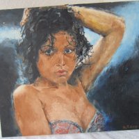 Голяма картина портрет момиче, подпис, снимка 1 - Картини - 31088063