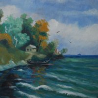 Стара картина, Варна-Рибарската хижа, Т.Петров, 1946 г., снимка 2 - Картини - 31452842