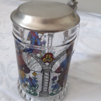 Немска стъклена халба с метален капак, снимка 7 - Колекции - 31454328