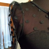 Черна дамска рокля с прозрачни ръъкави на точки, снимка 6 - Рокли - 30703601