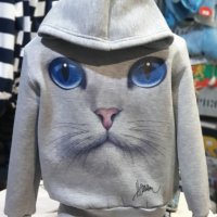 Нов детски суичър с 3D принт сива Котка със сини очи, снимка 5 - Детски анцузи и суичери - 35048553