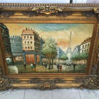 Уникална огромна барокова дървена  рамка и картина масло върху платно произход Франция 122см /93см, снимка 2 - Картини - 38099348