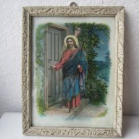 Религиозна картина, стар принт с рамка, снимка 1 - Икони - 32053263