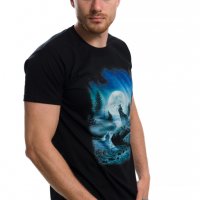 Нова мъжка тениска с дигитален печат Вълк, пълнолуние, Серия вълци, снимка 6 - Тениски - 28950295