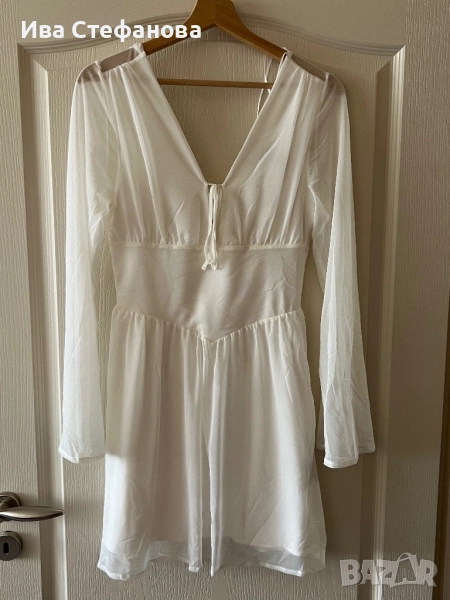  Нова етикет бяла елегантна кукленска официална еластична женствена нежна рокля, снимка 1