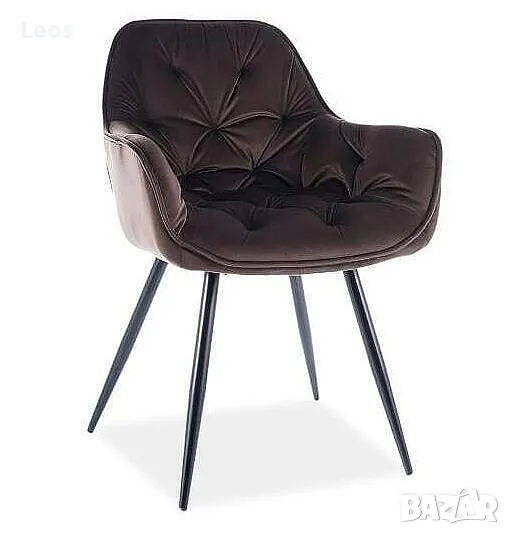  Трапезен стол кресло ЧЕРИ ВЕЛВЕТ кадифе в кафяв цвят, снимка 1