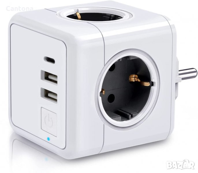 Power Magic Cube USB, 4 гнезда, 2хUSB, 1xType C, 16A, бутон за включване , снимка 1