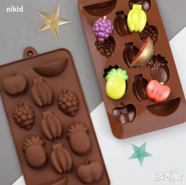 Микс плодове ананас банан ябълка резен силиконов молд форма фондан шоколадови бонбони гипс лед, снимка 1