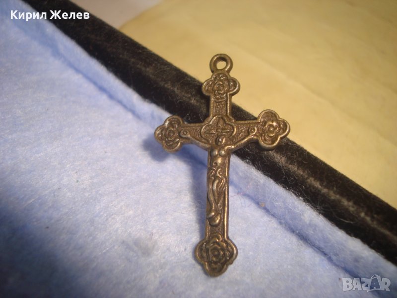 СТАРО МЕСИНГОВО РЕЛЕФНО НАГРЪДНО РАЗПЯТИЕ КРЪСТЧЕ 27491, снимка 1