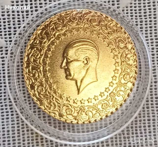 Златна турска монета 50 куруша 3.54 гр., снимка 1