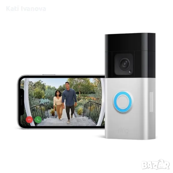Ring Battery Video Doorbell Plus  Безжична видео камера  звънец с 1536p HD шпионка домофон, снимка 1