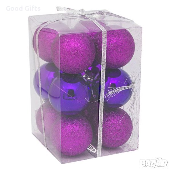 12 броя Комплект Лилави коледни топки, 8см, снимка 1