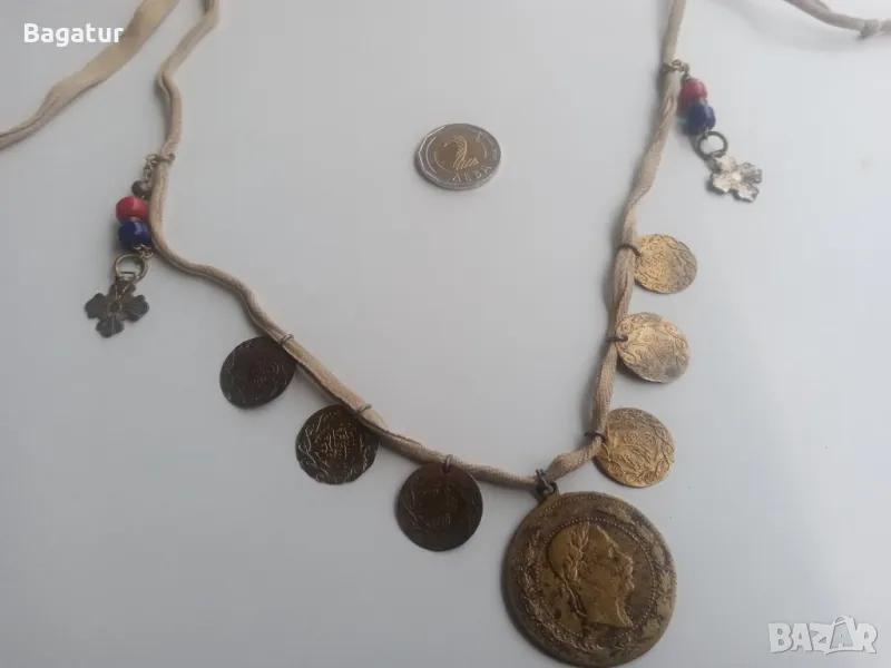 Стар накит,гердан,пендар,етно,кръст,връв,от на баба скрина, снимка 1