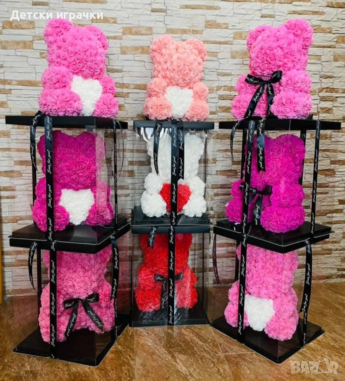 Мече от рози в подаръчна кутия 20, 25 см и 40 см, BG Rose Bear, снимка 1