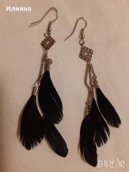 Обеци с черни пера, снимка 1