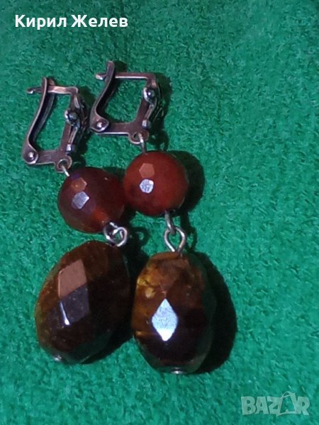 СКЪПОЦЕННИ СРЕБЪРНИ АРТ ОБЕЦИ ОКСИДИРАНО СРЕБРО 925 с ФАСЕТИРАН КАРНЕОЛ и ТИГРОВО ОКО УНИКАЛНИ 25776, снимка 1