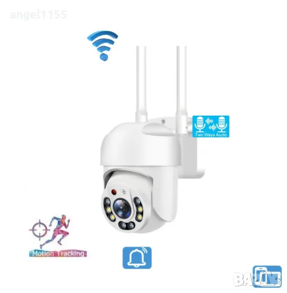 Цветно нощно виждане 5MP 1080P WiFi IP PTZ  камера въртяща се за външен монтаж, снимка 1