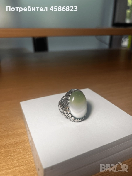 Продавам сребърен пръстен 925 – 13 г със светлозелен камък, снимка 1