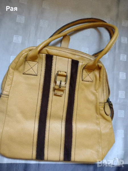 Дамска чанта , естествена кожа , цвят горчица LA Accessories, снимка 1