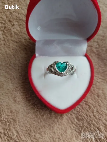 Пръстен зелено сърце, снимка 1