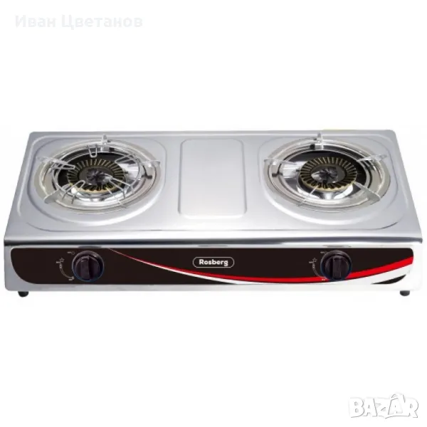 Котлон газов двоен Rosberg Premium, 30 mbar, Неръжд, стомана, Чугунени горелки, с три поставки, снимка 1